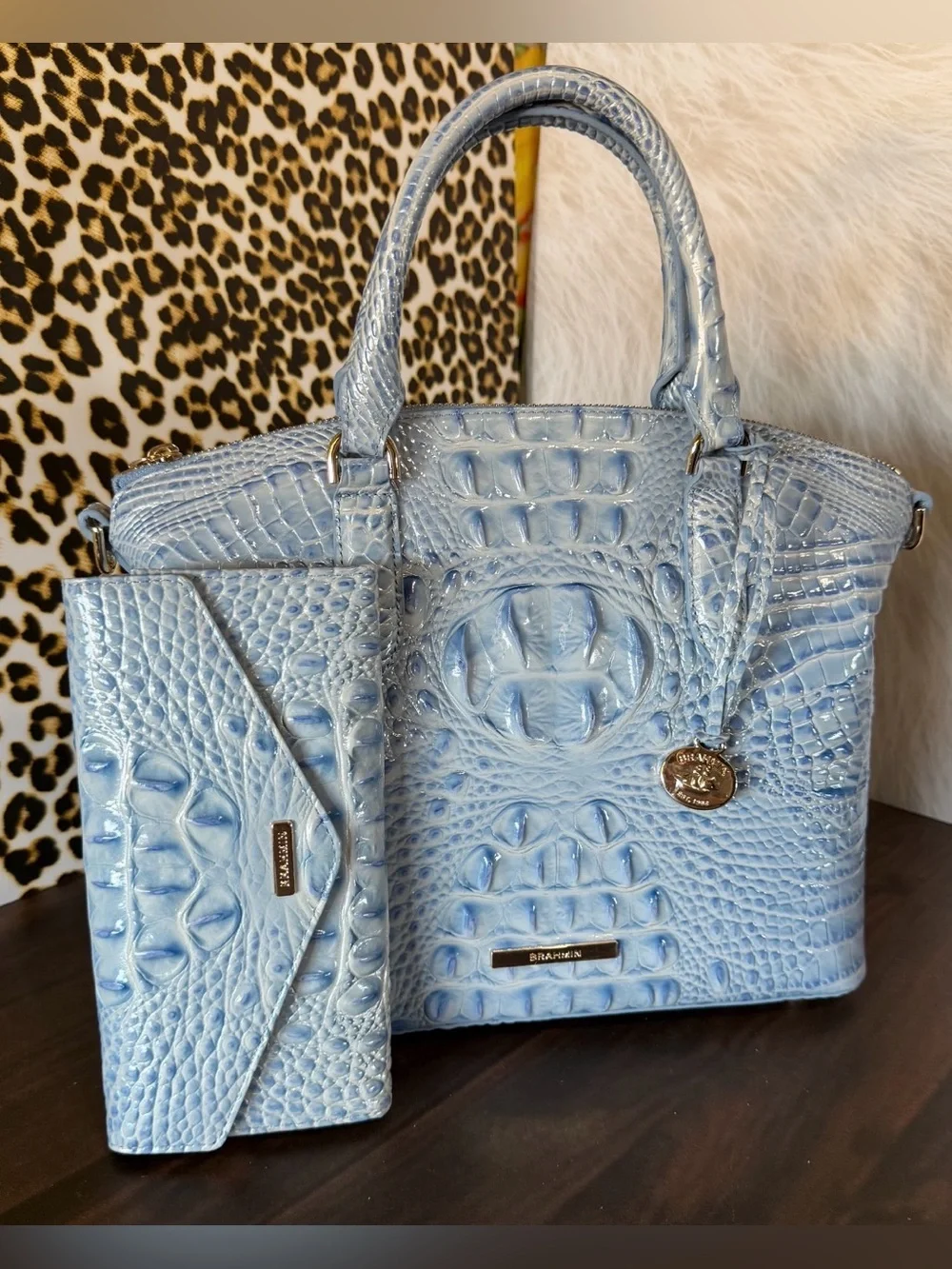 Brahmin Med Duxbury Heavenly Blue Melbourne And Matching Wallet NWT FIRM